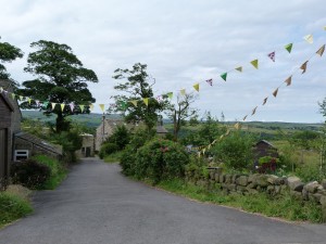 Elmet Farmhouse with bunting at the top of the drive